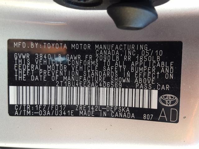 Photo 9 VIN: 2T1BU4EE2AC406569 - TOYOTA COROLLA BA 