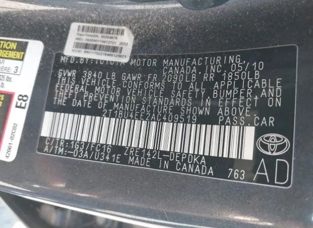 Photo 8 VIN: 2T1BU4EE2AC409519 - TOYOTA COROLLA 