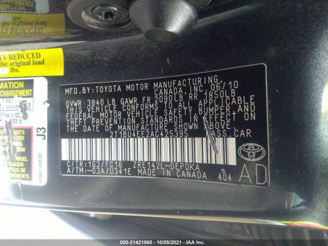 Photo 8 VIN: 2T1BU4EE2AC425395 - TOYOTA COROLLA 