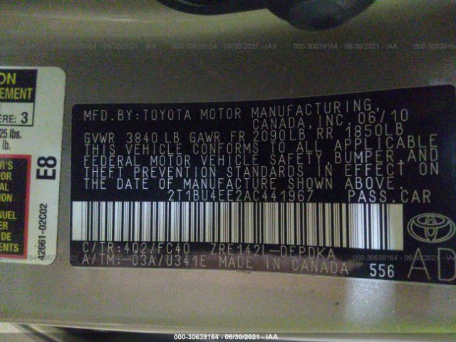 Photo 8 VIN: 2T1BU4EE2AC441967 - TOYOTA COROLLA 