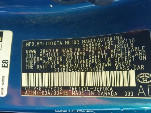 Photo 8 VIN: 2T1BU4EE2AC461068 - TOYOTA COROLLA 