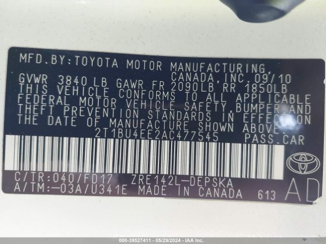 Photo 8 VIN: 2T1BU4EE2AC477545 - TOYOTA COROLLA 