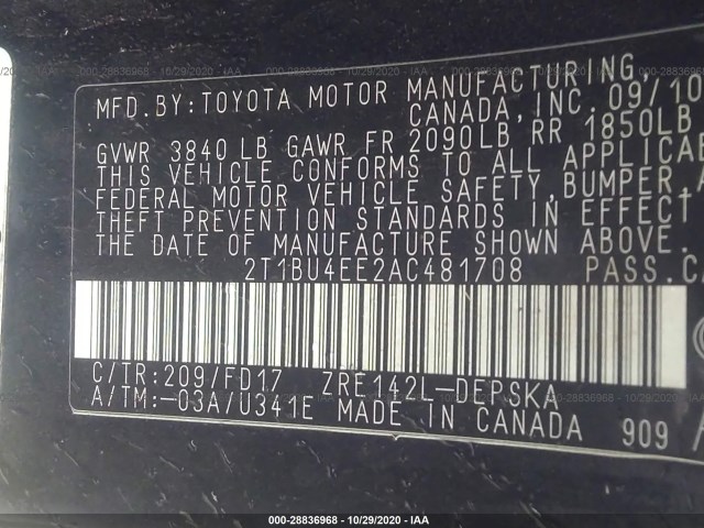 Photo 8 VIN: 2T1BU4EE2AC481708 - TOYOTA COROLLA 