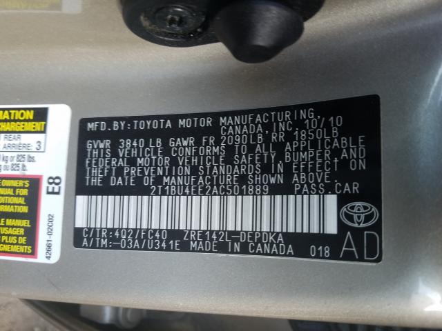 Photo 9 VIN: 2T1BU4EE2AC501889 - TOYOTA COROLLA BA 