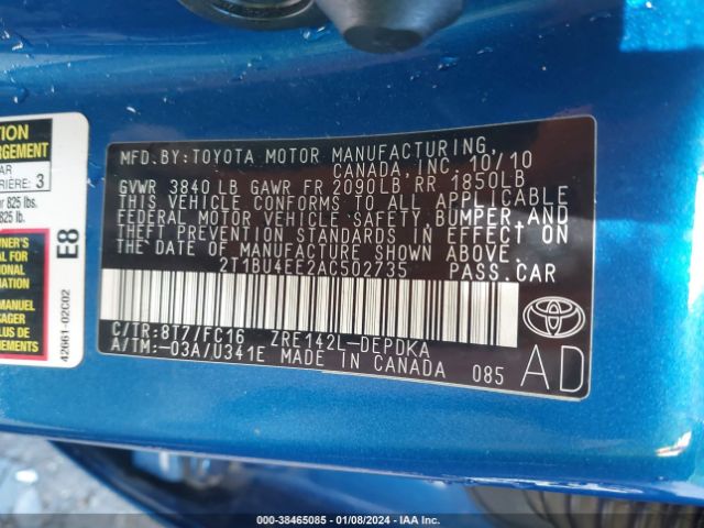 Photo 8 VIN: 2T1BU4EE2AC502735 - TOYOTA COROLLA 