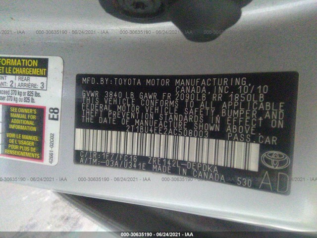 Photo 8 VIN: 2T1BU4EE2AC508003 - TOYOTA COROLLA 