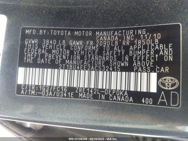 Photo 8 VIN: 2T1BU4EE2AC532415 - TOYOTA COROLLA 