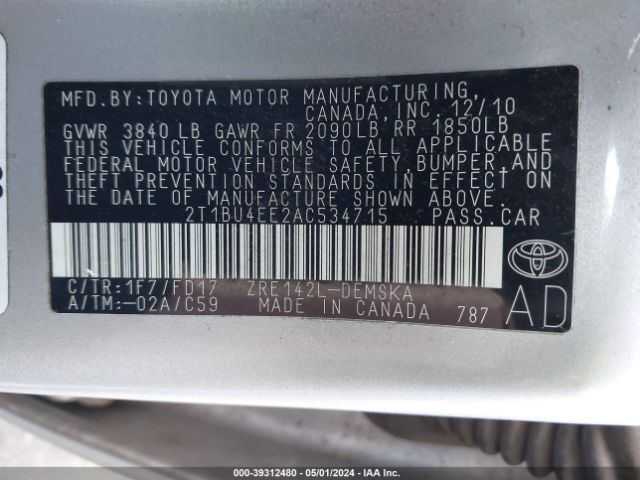 Photo 8 VIN: 2T1BU4EE2AC534715 - TOYOTA COROLLA 