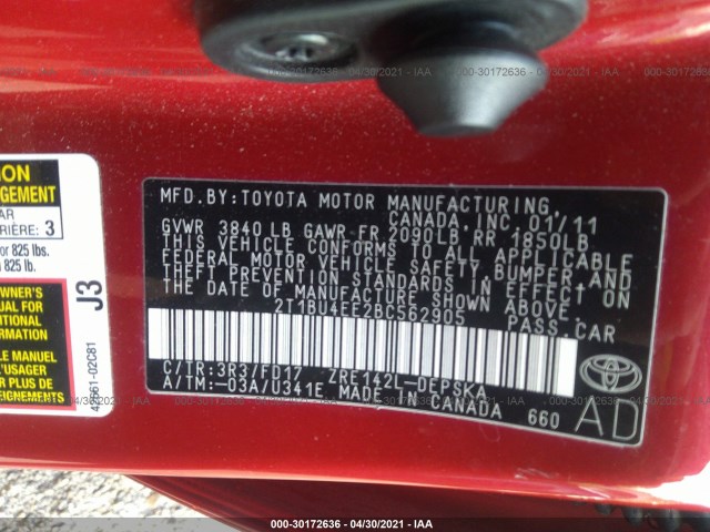 Photo 8 VIN: 2T1BU4EE2BC562905 - TOYOTA COROLLA 