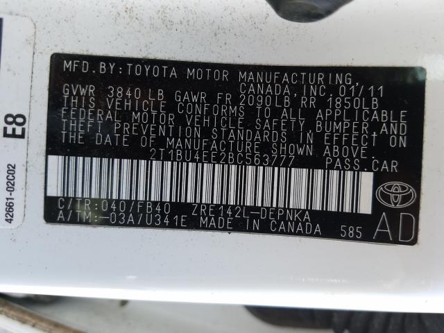 Photo 9 VIN: 2T1BU4EE2BC563777 - TOYOTA COROLLA BA 