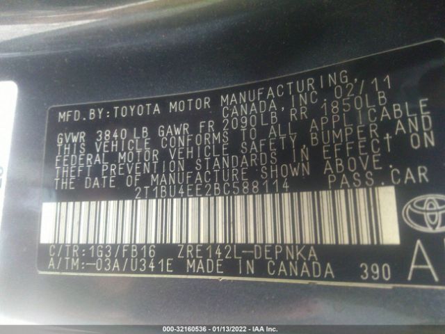 Photo 8 VIN: 2T1BU4EE2BC588114 - TOYOTA COROLLA 