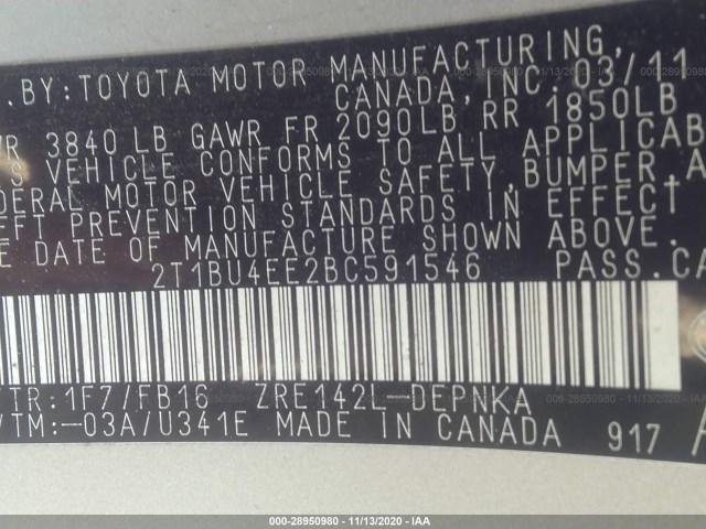 Photo 8 VIN: 2T1BU4EE2BC591546 - TOYOTA COROLLA 