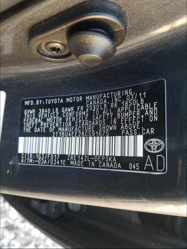 Photo 9 VIN: 2T1BU4EE2BC591675 - TOYOTA COROLLA BA 