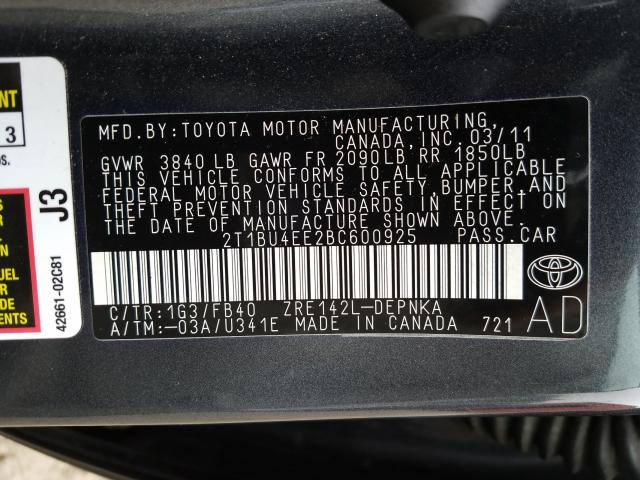 Photo 9 VIN: 2T1BU4EE2BC600925 - TOYOTA COROLLA BA 