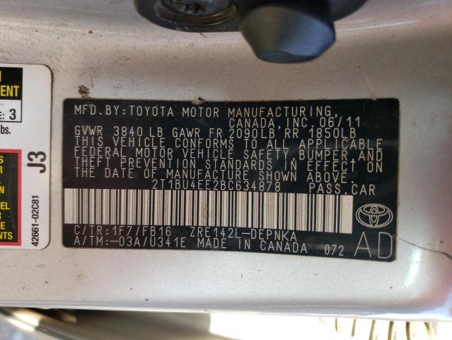 Photo 12 VIN: 2T1BU4EE2BC634878 - TOYOTA COROLLA 