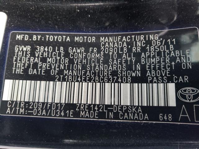 Photo 9 VIN: 2T1BU4EE2BC637408 - TOYOTA COROLLA BA 