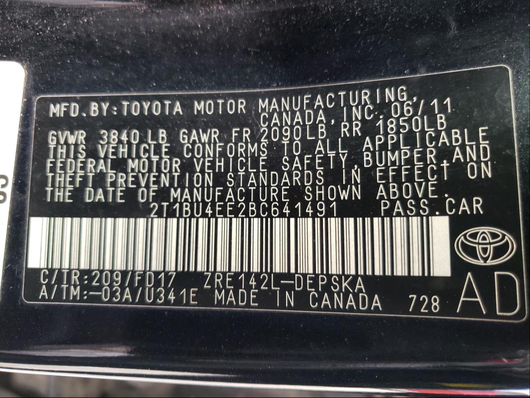 Photo 9 VIN: 2T1BU4EE2BC641491 - TOYOTA COROLLA BA 