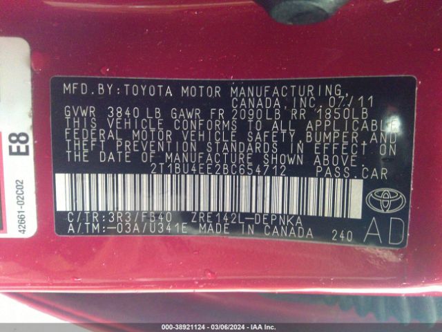 Photo 8 VIN: 2T1BU4EE2BC654712 - TOYOTA COROLLA 