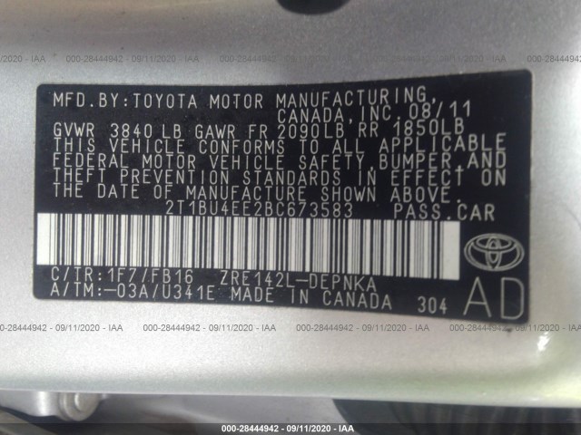 Photo 8 VIN: 2T1BU4EE2BC673583 - TOYOTA COROLLA 