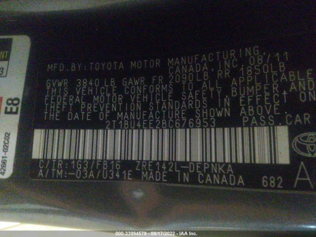 Photo 8 VIN: 2T1BU4EE2BC676953 - TOYOTA COROLLA 