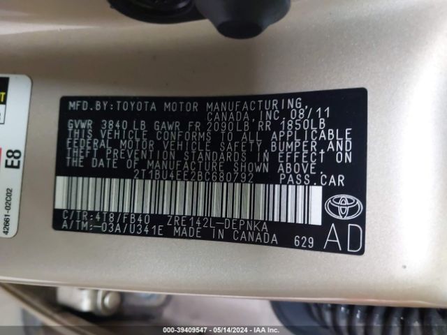 Photo 8 VIN: 2T1BU4EE2BC680792 - TOYOTA COROLLA 