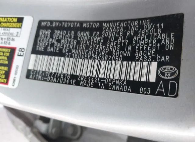 Photo 8 VIN: 2T1BU4EE2BC687080 - TOYOTA COROLLA 