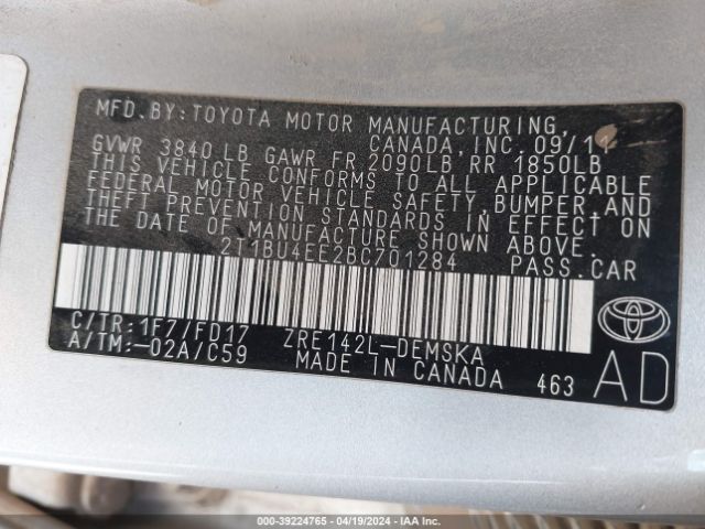 Photo 8 VIN: 2T1BU4EE2BC701284 - TOYOTA COROLLA 