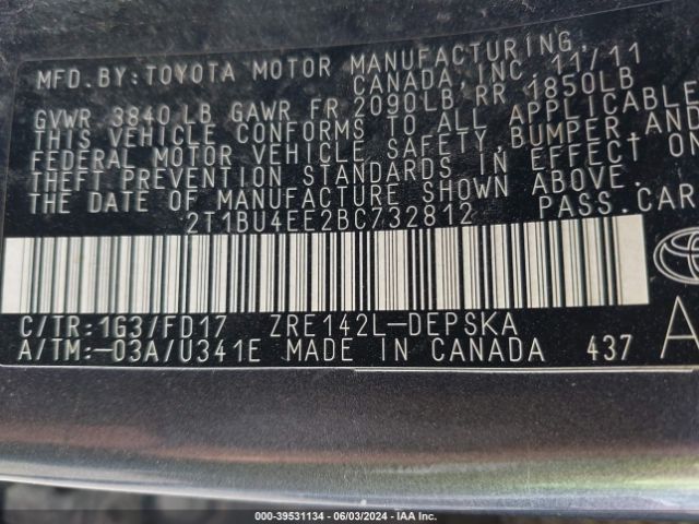 Photo 8 VIN: 2T1BU4EE2BC732812 - TOYOTA COROLLA 