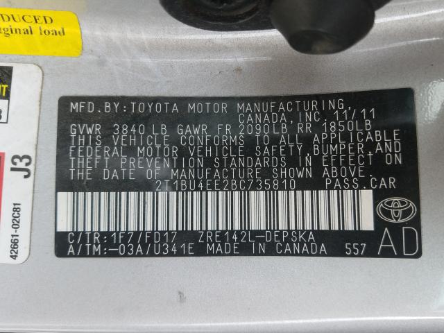 Photo 9 VIN: 2T1BU4EE2BC735810 - TOYOTA COROLLA BA 