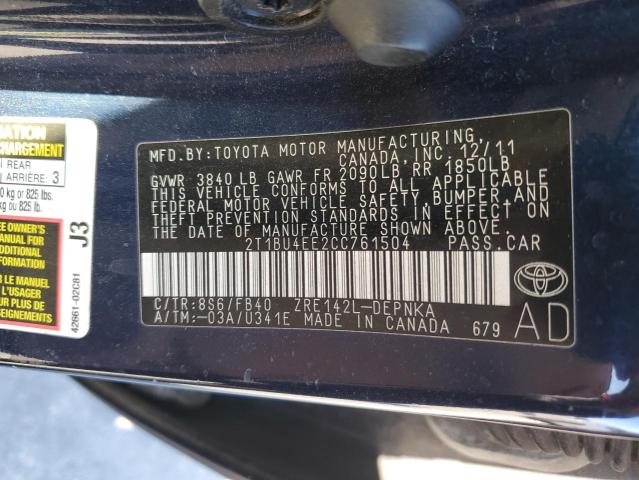 Photo 9 VIN: 2T1BU4EE2CC761504 - TOYOTA COROLLA BA 