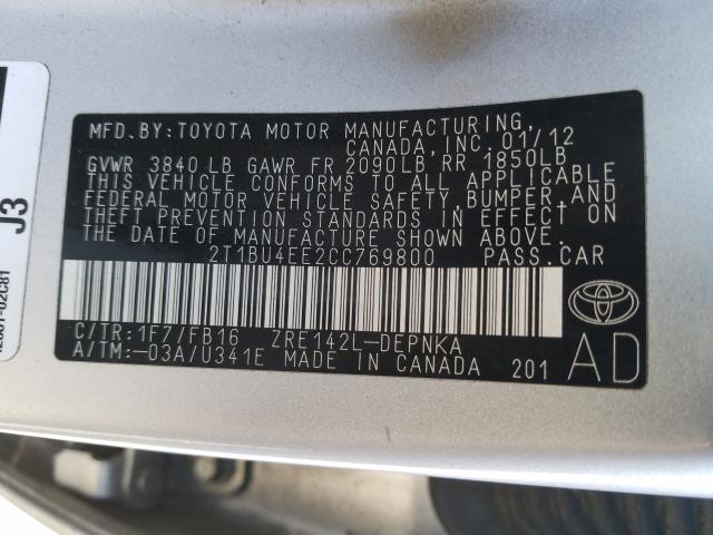 Photo 9 VIN: 2T1BU4EE2CC769800 - TOYOTA COROLLA BA 