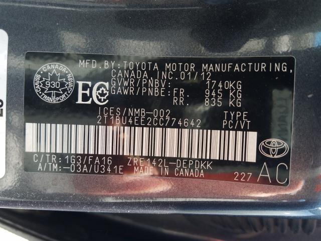 Photo 9 VIN: 2T1BU4EE2CC774642 - TOYOTA COROLLA BA 