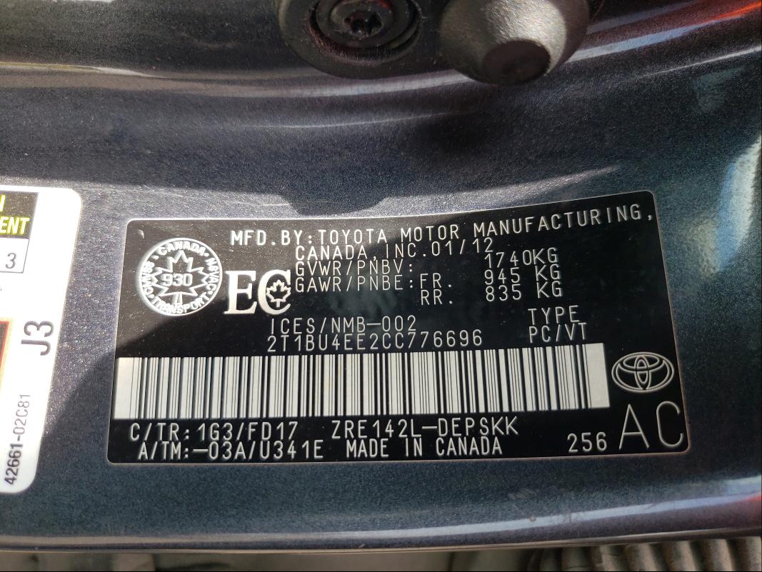 Photo 9 VIN: 2T1BU4EE2CC776696 - TOYOTA COROLLA BA 