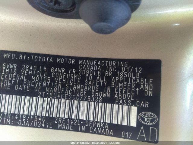 Photo 8 VIN: 2T1BU4EE2CC779338 - TOYOTA COROLLA 