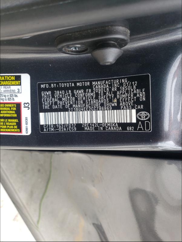 Photo 9 VIN: 2T1BU4EE2CC786869 - TOYOTA COROLLA BA 