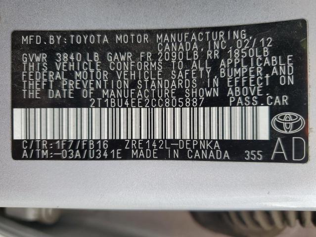 Photo 12 VIN: 2T1BU4EE2CC805887 - TOYOTA COROLLA BA 