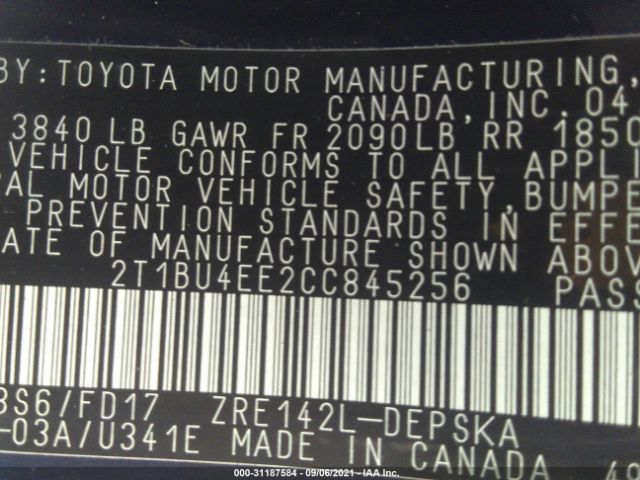 Photo 8 VIN: 2T1BU4EE2CC845256 - TOYOTA COROLLA 