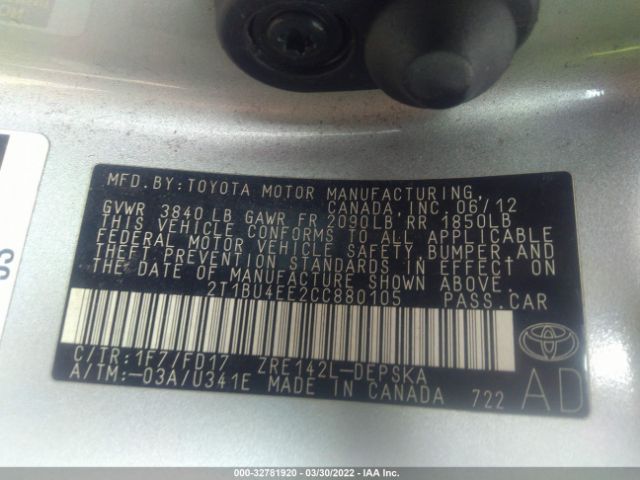 Photo 8 VIN: 2T1BU4EE2CC880105 - TOYOTA COROLLA 