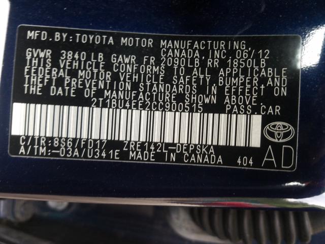 Photo 9 VIN: 2T1BU4EE2CC900515 - TOYOTA COROLLA BA 