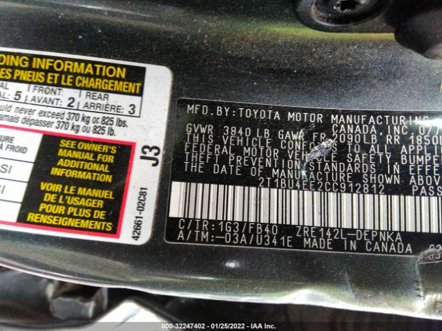 Photo 8 VIN: 2T1BU4EE2CC912812 - TOYOTA COROLLA 