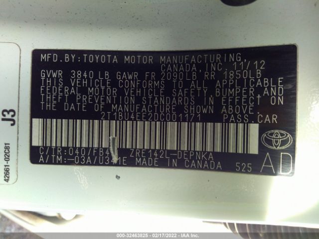 Photo 8 VIN: 2T1BU4EE2DC001171 - TOYOTA COROLLA 