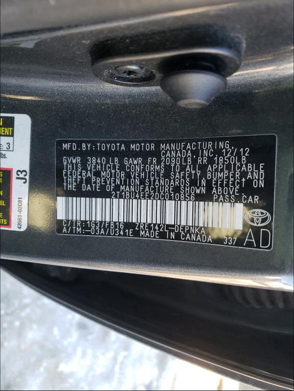 Photo 9 VIN: 2T1BU4EE2DC010856 - TOYOTA COROLLA BA 