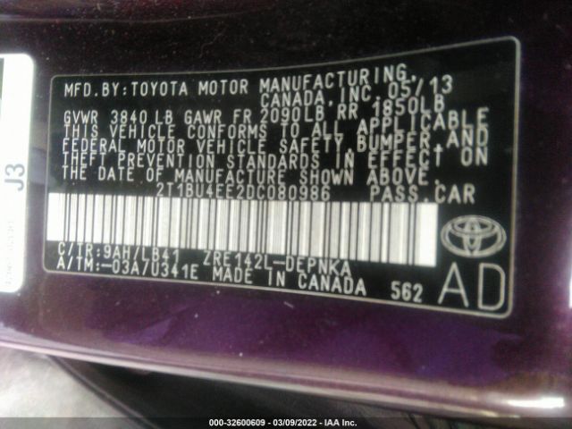 Photo 8 VIN: 2T1BU4EE2DC080986 - TOYOTA COROLLA 