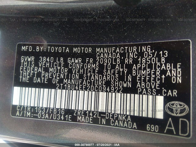 Photo 8 VIN: 2T1BU4EE2DC094922 - TOYOTA COROLLA 