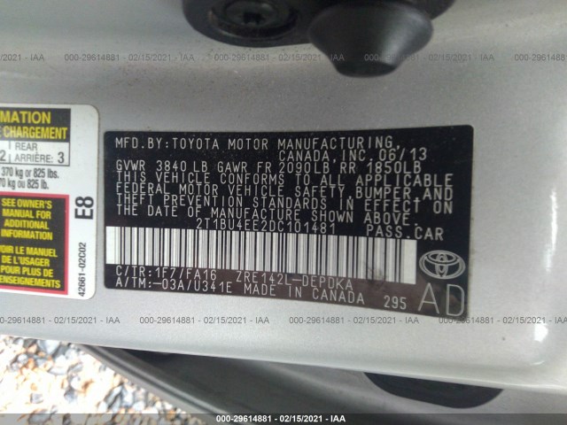 Photo 8 VIN: 2T1BU4EE2DC101481 - TOYOTA COROLLA 