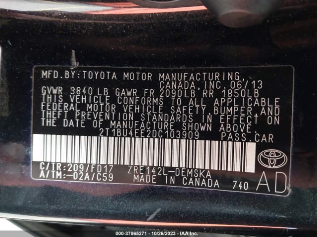 Photo 8 VIN: 2T1BU4EE2DC103909 - TOYOTA COROLLA 