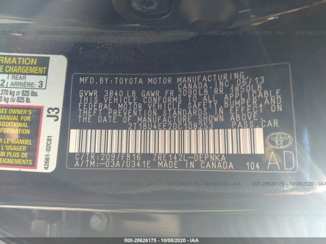 Photo 8 VIN: 2T1BU4EE2DC108253 - TOYOTA COROLLA 