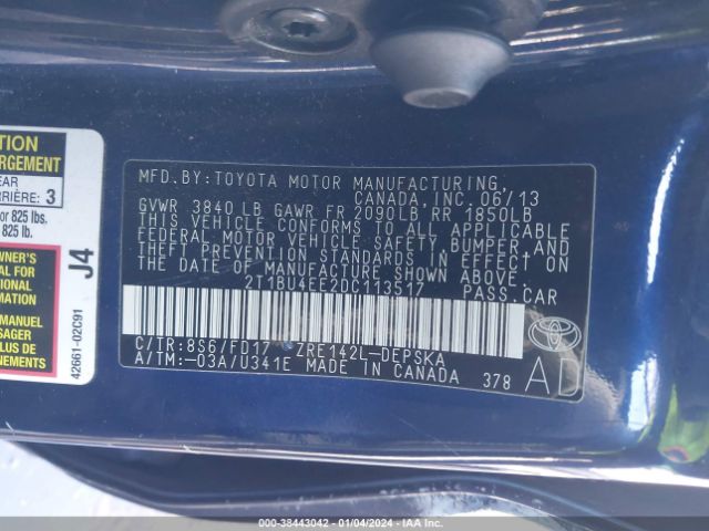 Photo 8 VIN: 2T1BU4EE2DC113517 - TOYOTA COROLLA 