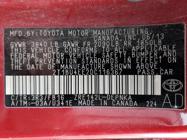 Photo 12 VIN: 2T1BU4EE2DC116367 - TOYOTA COROLLA BA 