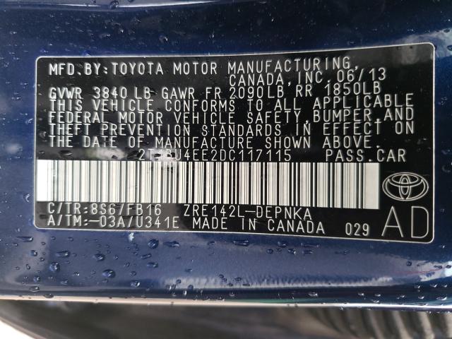 Photo 9 VIN: 2T1BU4EE2DC117115 - TOYOTA COROLLA BA 